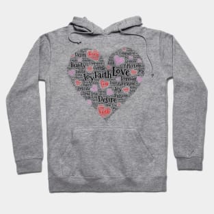 Black Word Cloud Heart With Hearts Original Art Hoodie